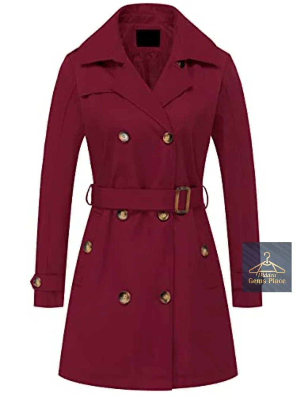 Women's Double Breasted Trench Coat Mid-Length Belted Overcoat with Detachable